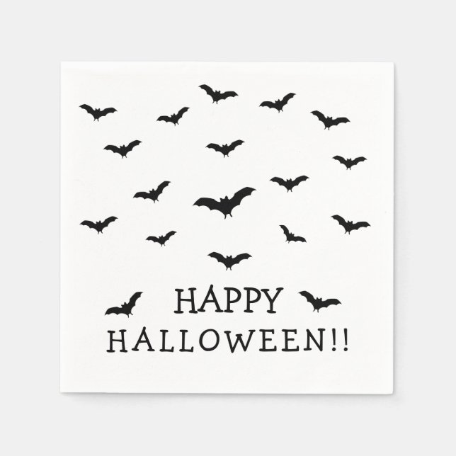 Black Bats & White Cute Halloween Party Napkins (Front)