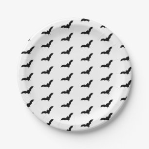 Black Bats & White Cute Halloween Party Paper Plates