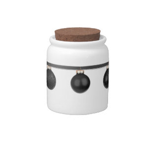 Black Baubles on Ribbon Candy Jar