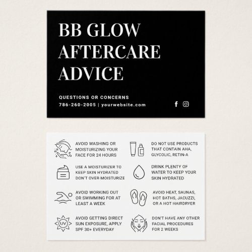 Black BB Glow Facial Aftercare Instruction Card