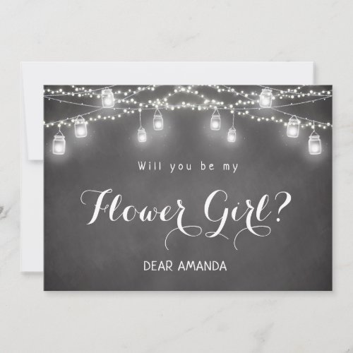 Black Be My Flower Girl String Lights Chalkboard  Invitation