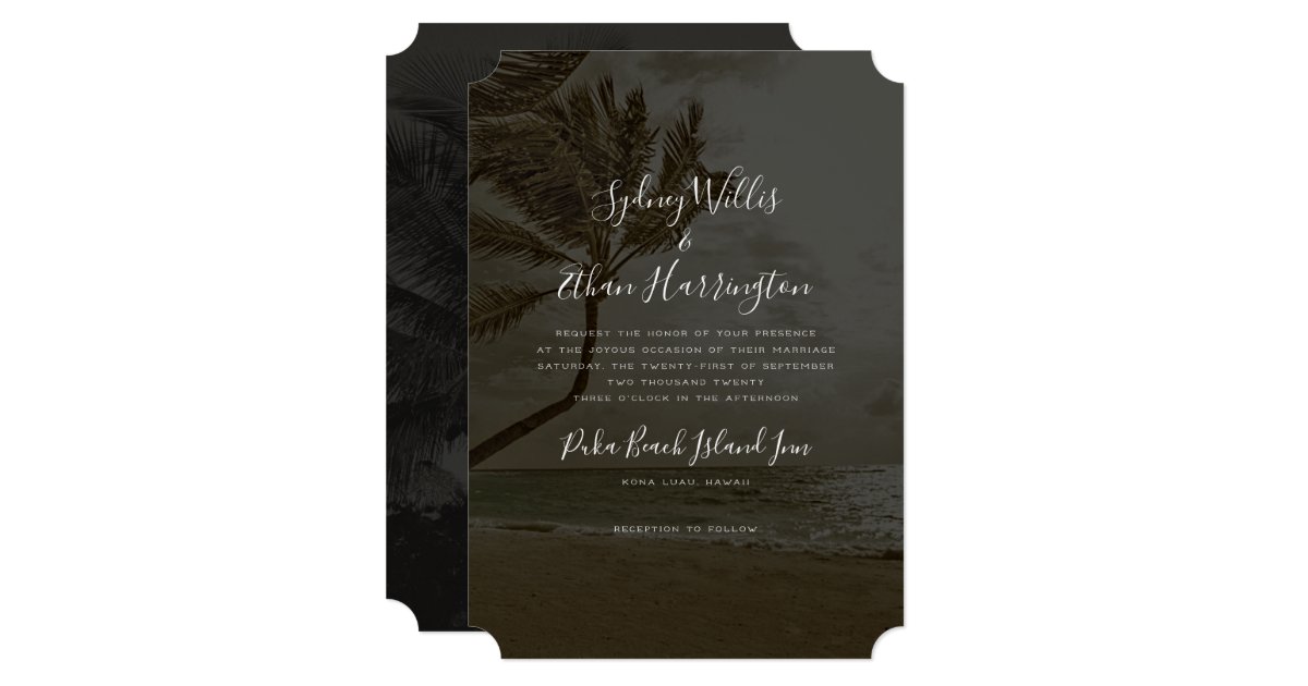 Black Beach Evening Wedding Palm Trees Invitation | Zazzle.com