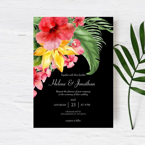Black Beach Floral Tropical Destination Wedding Invitation