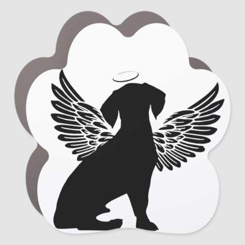 BLACK BEAGLE DOG SILHOUETTE WITH ANGEL WINGS CAR MAGNET