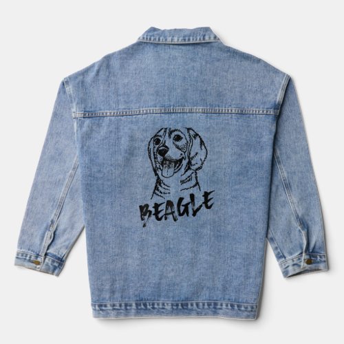 Black Beagle Dog Unique Hand Drawn Raglan  Denim Jacket