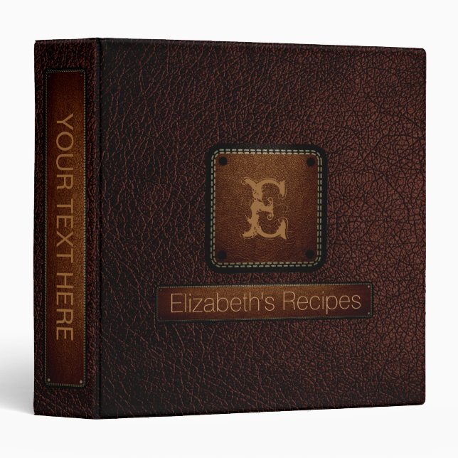 Black bean Leather Elegant Monogram 3 Ring Binder (Front/Spine)