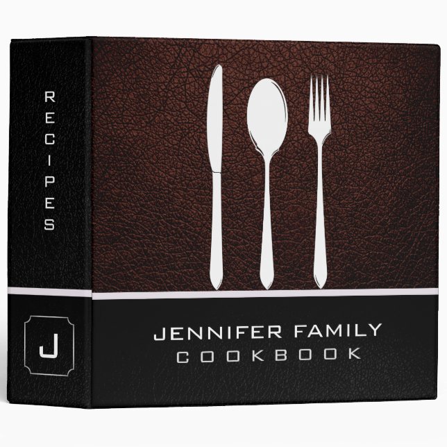 Black bean Leather Family Cooking Binder (Front/Spine)