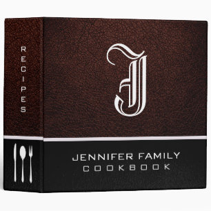 Black bean Leather Family Recipes Monogram 3 Ring Binder