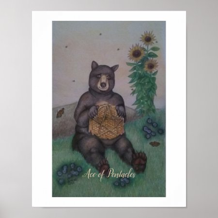 Black Bear Ace Of Pentacles Tarot Poster