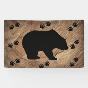 Black Bear And Bear Paws Banner