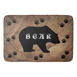 Black Bear And Bear Paws Bath Mat
