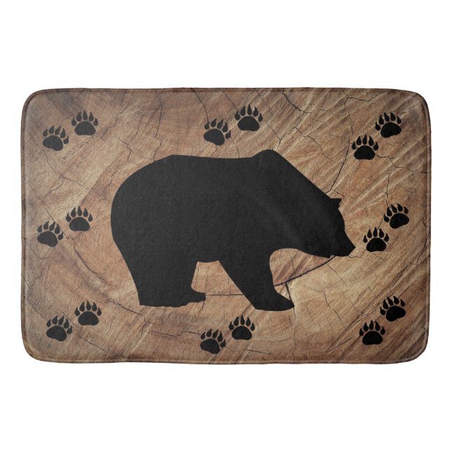Black Bear And Bear Paws Bath Mat (Front)