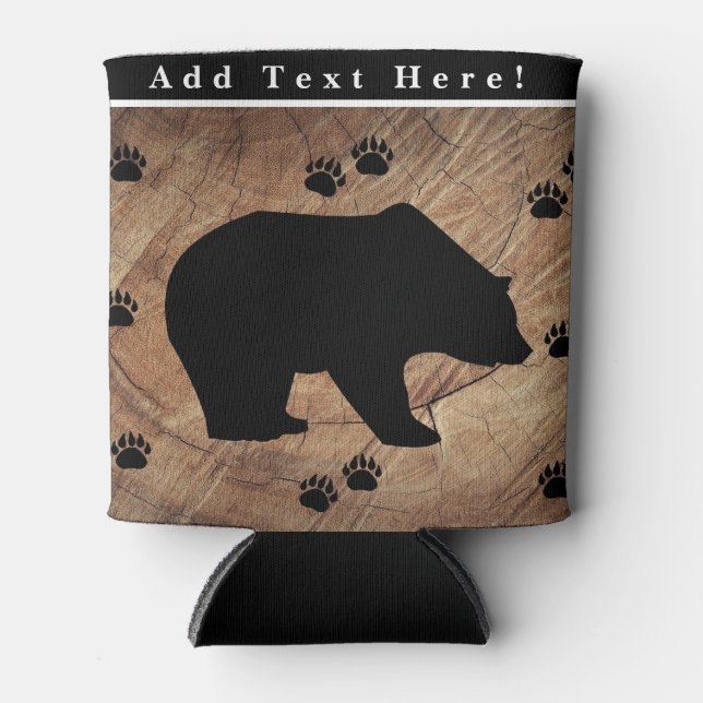 Black Bear And Bear Paws Can Cooler (Front)