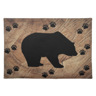 Black Bear And Bear Paws Cloth Placemat