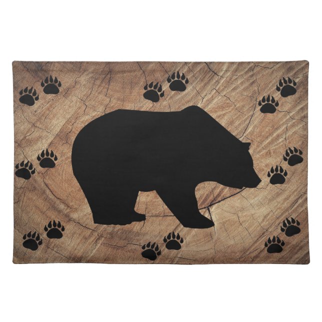 Black Bear And Bear Paws Cloth Placemat (Front)