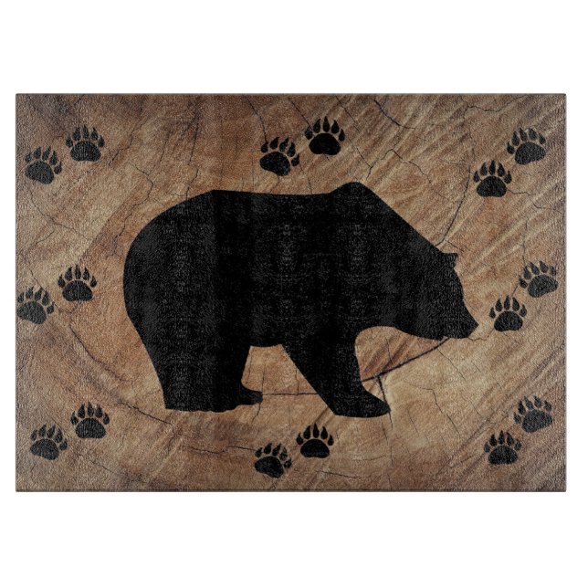 Black Bear And Bear Paws Cutting Board (Front)