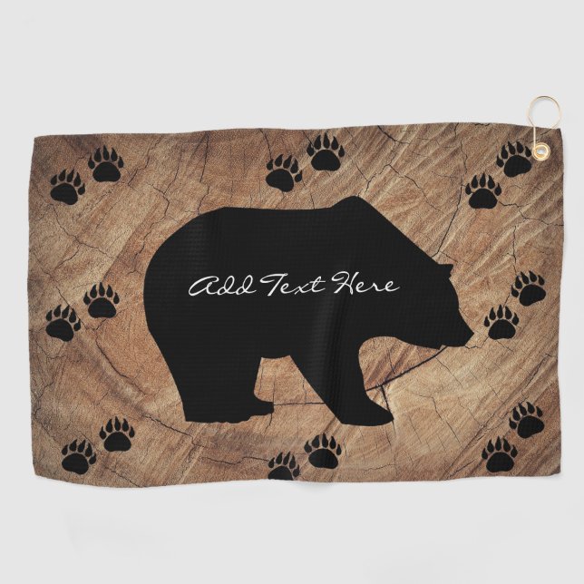 Black Bear And Bear Paws Golf Towel (Horizontal)