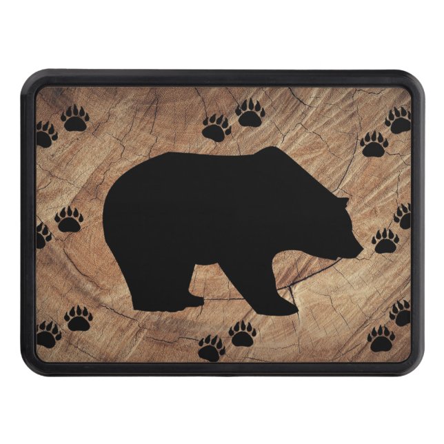 Black Bear And Bear Paws Hitch Cover (Front)