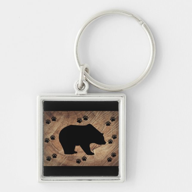 Black Bear And Bear Paws Keychain (Front)