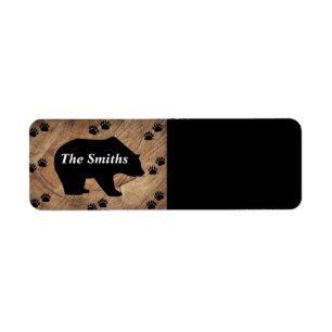 Black Bear And Bear Paws Label
