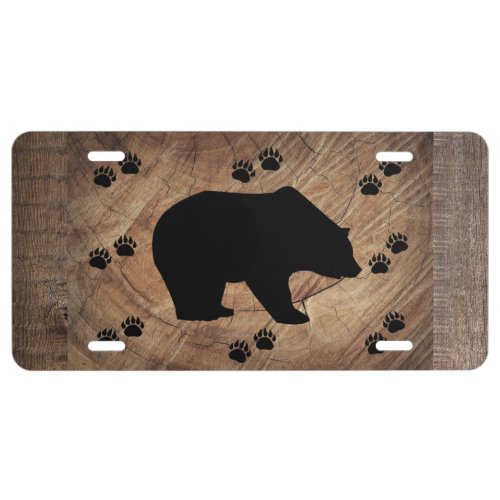 Black Bear And Bear Paws License Plate