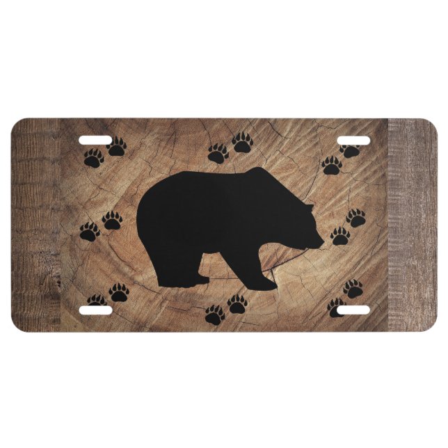 Black Bear And Bear Paws License Plate (Front)