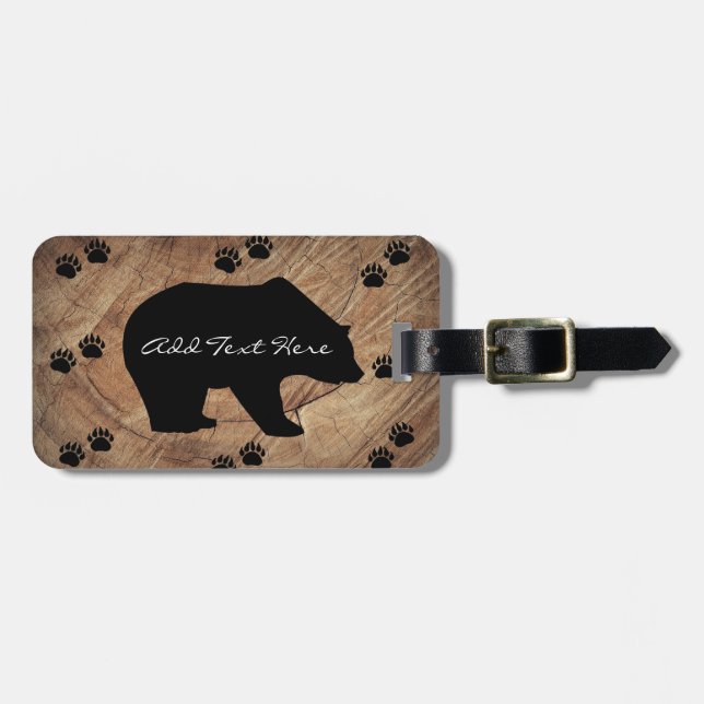 Black Bear And Bear Paws Luggage Tag (Front Horizontal)