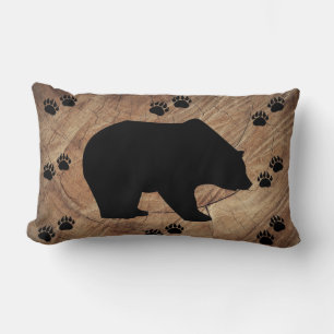 Black Bear And Bear Paws Lumbar Pillow