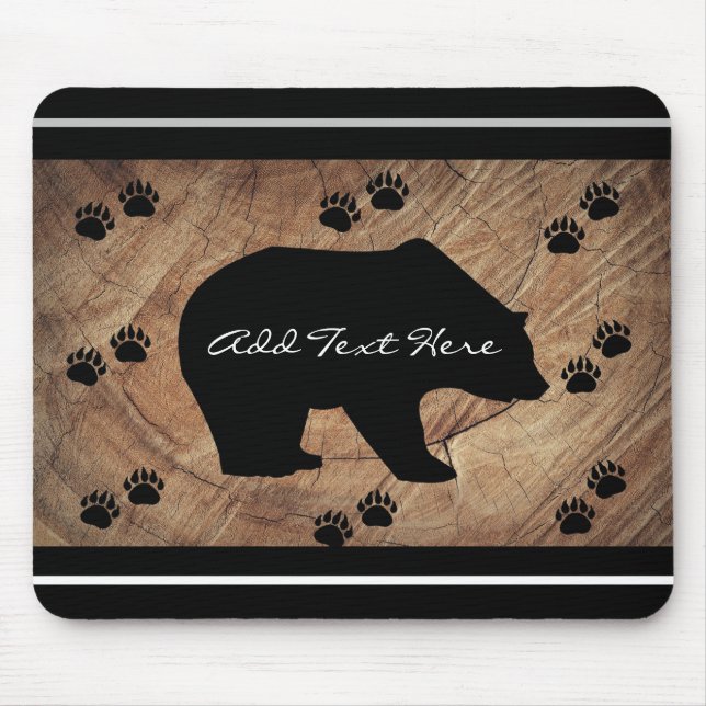 Black Bear And Bear Paws Mouse Pad (Front)