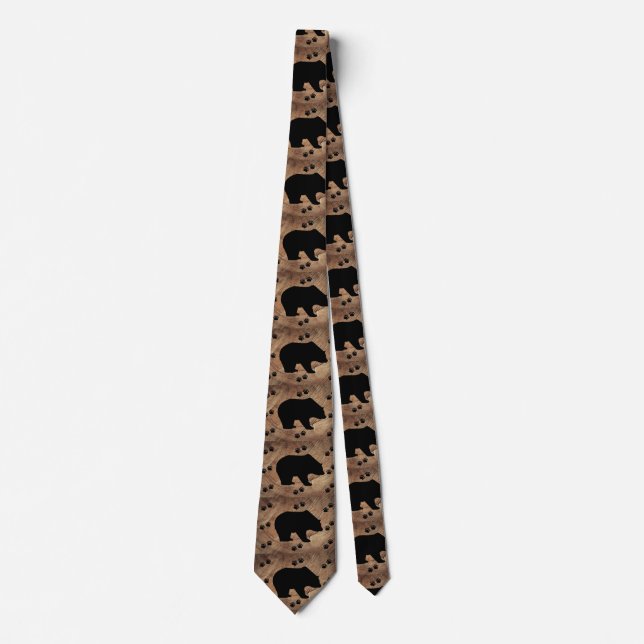 Black Bear And Bear Paws Neck Tie (Front)