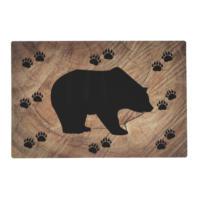 Black Bear And Bear Paws Placemat (Front)