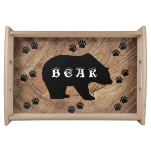 Black Bear And Bear Paws Serving Tray