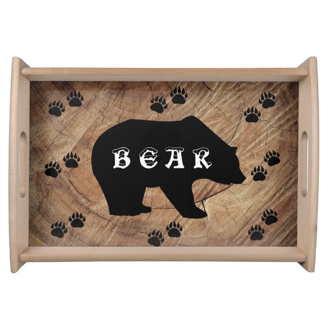 Black Bear And Bear Paws Serving Tray (Front)