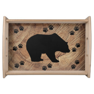 Black Bear And Bear Paws Serving Tray
