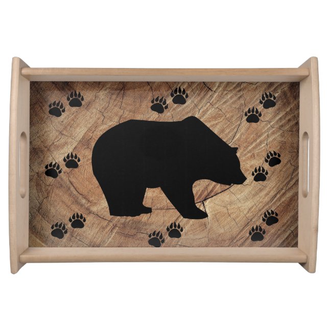 Black Bear And Bear Paws Serving Tray (Front)