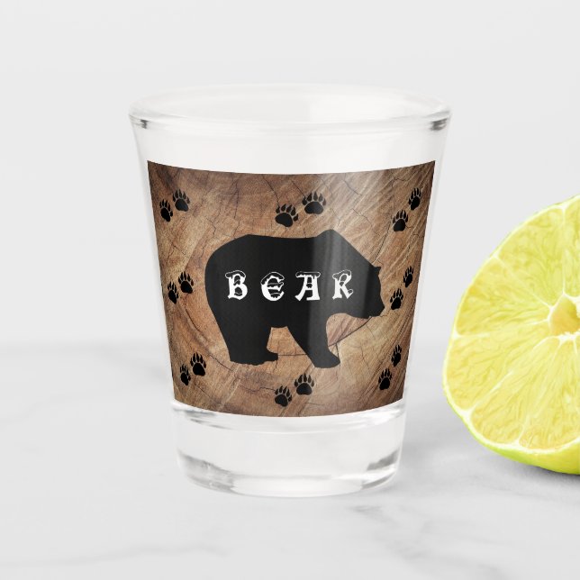 Black Bear And Bear Paws Shot Glass (Front)