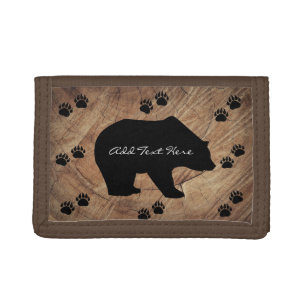 Black Bear And Bear Paws Trifold Wallet