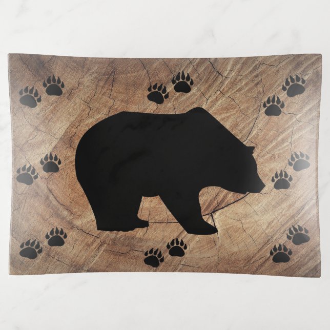 Black Bear And Bear Paws Trinket Tray (Front)