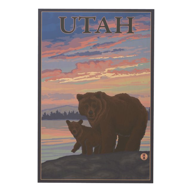 Black Bear and CubUtah Wood Wall Art (Front)