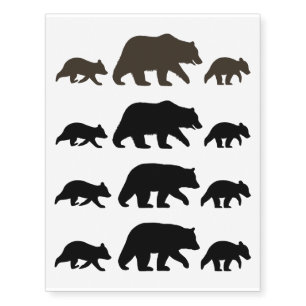 Black Bear and Grizzly Bear Silhouettes with Cubs Temporary Tattoos