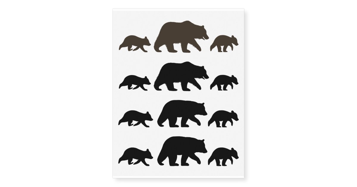 Black Bear and Grizzly Bear Silhouettes with Cubs Temporary Tattoos | Zazzle