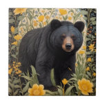 Black Bear And Yellow Buttercup Flowers Ceramic Tile<br><div class="desc">Enhance your space with the natural beauty of this Black Bear and Yellow Buttercup Flowers Ceramic Tile! Featuring a stunning design of a black bear surrounded by cheerful yellow buttercup flowers, this tile adds a rustic, nature-inspired accent to your home décor. Perfect for creating a unique backsplash, accent wall, or...</div>