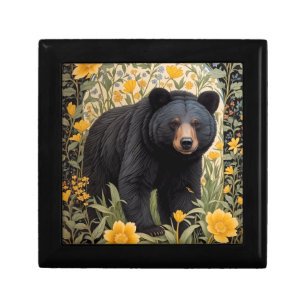 Black Bear And Yellow Buttercup Flowers Gift Box