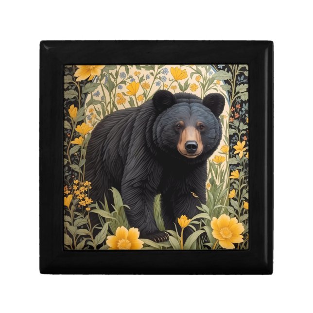 Black Bear And Yellow Buttercup Flowers Gift Box (Front)