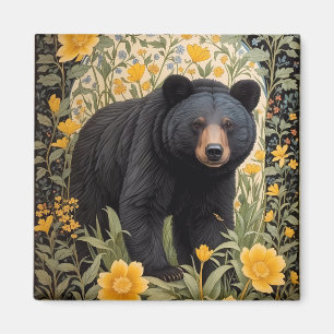 Black Bear And Yellow Buttercup Flowers Magnet