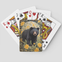 Black Bear And Yellow Buttercup Flowers Poker Cards