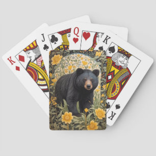 Black Bear And Yellow Buttercup Flowers Poker Cards