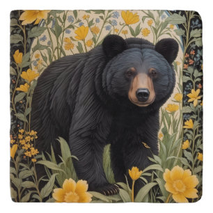 Black Bear And Yellow Buttercup Flowers Trivet