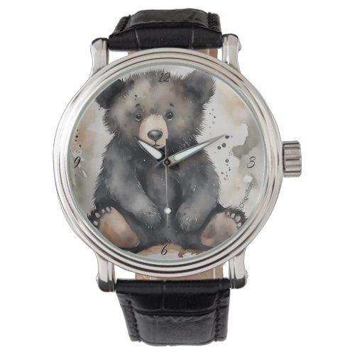 Black Bear Art Pocket Clock in Watercolor Watch