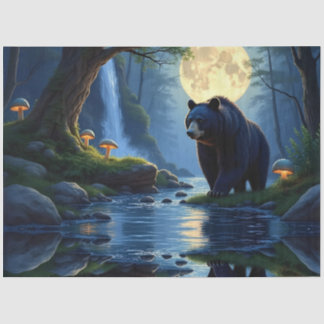 Black Bear at the stream under moonlight Tissue Paper